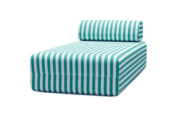 Méridienne modulable, mousse écologique et assise ferme  - Tissu extérieur à rayures, blanc et bleu turquoise