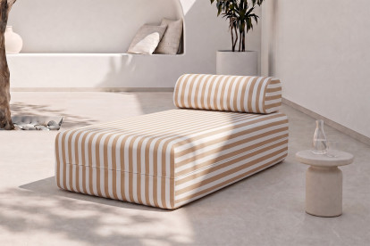 Méridienne modulable, mousse écologique et assise ferme  - Tissu extérieur à rayures, blanc et marron