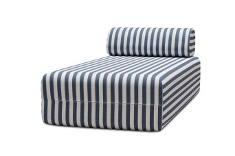 Méridienne modulable, mousse écologique et assise ferme  - Tissu extérieur à rayures, blanc et bleu foncé