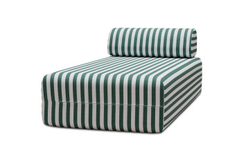 Méridienne modulable, mousse écologique et assise ferme  - Tissu extérieur à rayures, blanc et vert foncé