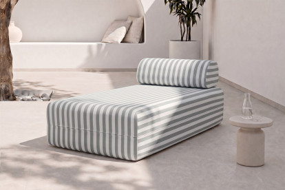 Méridienne modulable, mousse écologique et assise ferme  - Tissu extérieur à rayures, blanc et gris
