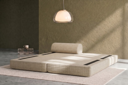 Méridienne convertible et modulable, mousse écologique et assise ferme  - Velours côtelé XL Beige