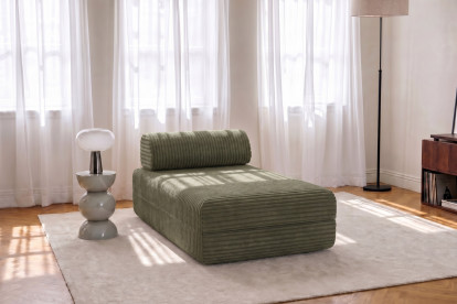 Méridienne convertible et modulable, mousse écologique et assise ferme  - Velours côtelé XL Vert