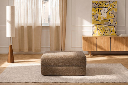 Pouf convertible et modulable, mousse écologique et assise ferme  - Tissu tweed Marron