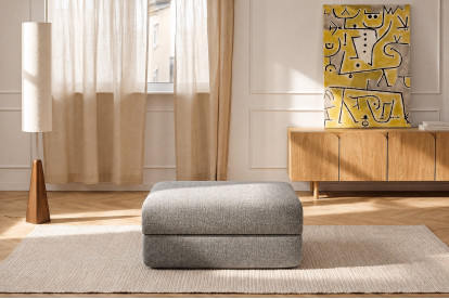 Pouf convertible et modulable, mousse écologique et assise ferme  - Tissu tweed Gris