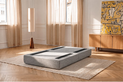 Pouf convertible et modulable, mousse écologique et assise ferme  - Tissu tweed Gris