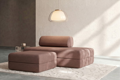 Pouf convertible et modulable, mousse écologique et assise ferme  - Tissu lisse Terracotta