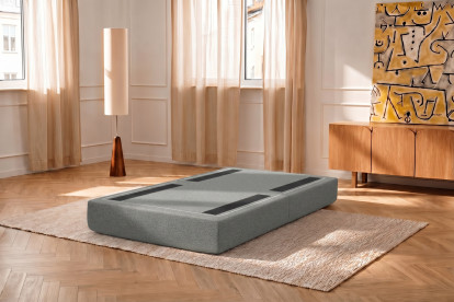 Pouf convertible et modulable, mousse écologique et assise ferme  - Tissu lisse Gris