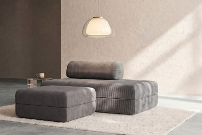 Pouf convertible et modulable, mousse écologique et assise ferme  - Velours côtelé Gris