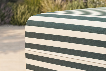 Pouf modulable, mousse écologique et assise ferme  - Tissu extérieur à rayures, blanc et vert foncé
