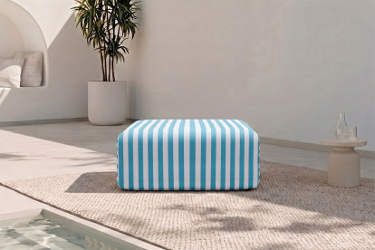 Pouf modulable, mousse écologique et assise ferme  - Tissu extérieur à rayures, blanc et bleu