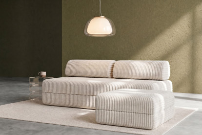 Pouf convertible et modulable, mousse écologique et assise ferme  - Velours côtelé XL Blanc