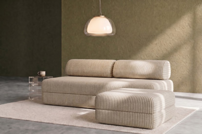 Pouf convertible et modulable, mousse écologique et assise ferme  - Velours côtelé XL Beige