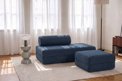 Pouf convertible et modulable, mousse écologique et assise ferme  - Velours côtelé XL Bleu