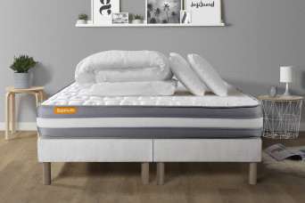 Pack lit complet 200x200 cm - Matelas + 2 Sommiers Blancs + 2 oreillers + Couette - Memo Plus Pack lit complet 200x200 cm - Matelas + 2 Sommiers Blancs + 2 oreillers + Couette - Memo Plus
