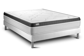 Ensemble Matelas Sommier 150x190 cm - Sommier Blanc (en kit) - Vital Ergo