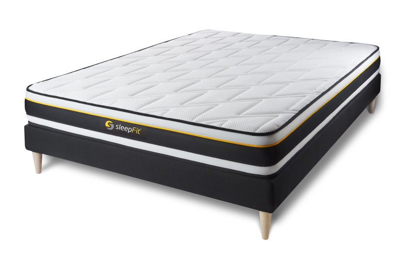 Ensemble Matelas Sommier 120x220 cm - Sommier Noir (en kit) - Soft