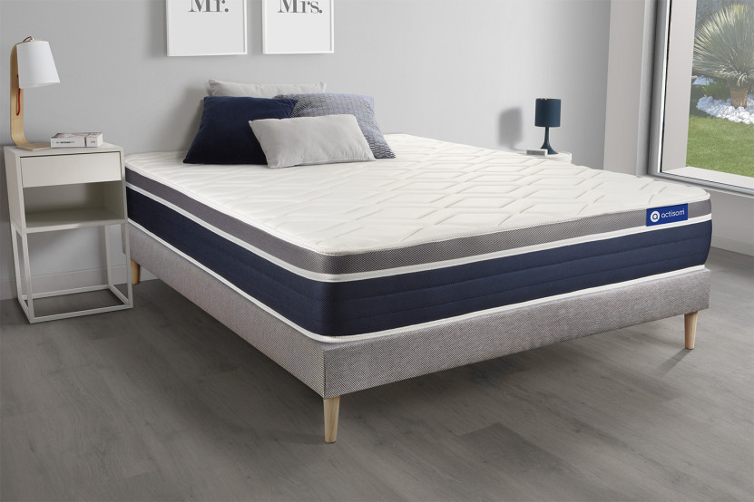 Ensemble Matelas Sommier 160x220 cm - Sommier Gris (en kit) - Actilatex Confort