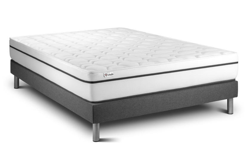 Ensemble Matelas Sommier 135x190 cm - Sommier Gris (en kit) - Vital Spa
