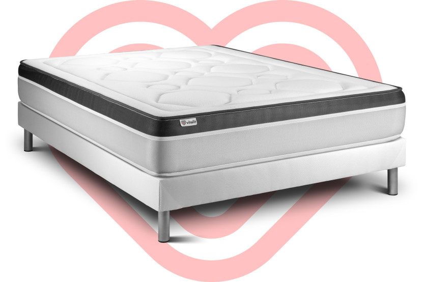 Ensemble Matelas Sommier 130x200 cm - Sommier Blanc (en kit) - Vital Ergo