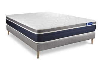 Ensemble Matelas Sommier 140x220 cm - Sommier Gris (en kit) - Actimemo Confort