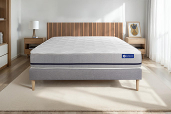 Ensemble Matelas Sommier 135x190 cm - Sommier Gris (en kit) - Actilatex Soft