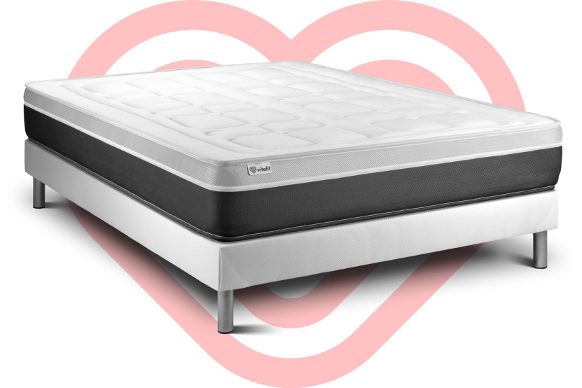 Ensemble Matelas Sommier 150x190 cm - Sommier Blanc (en kit) - Vital Soft