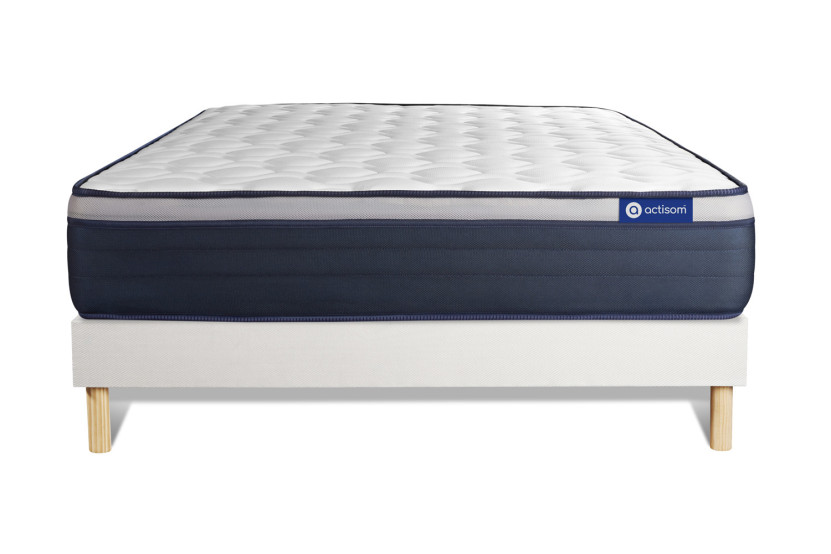 Ensemble Matelas Sommier 150x190 cm - Sommier Blanc (en kit) - Actimemo Max