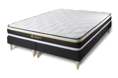 Ensemble Matelas Sommier 200x200 cm - 2 Sommiers Noir - Soft