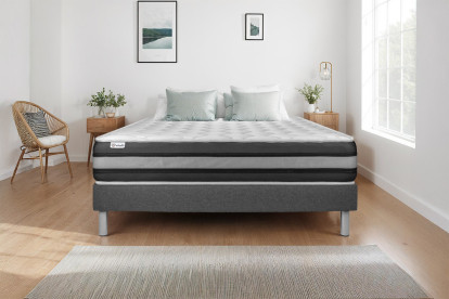 Ensemble Matelas Sommier 150x190 cm - Sommier Gris (en kit) - Vitalspring Zen