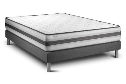 Ensemble Matelas Sommier 135x200 cm - Sommier Gris (en kit) - Vitalpower Recover