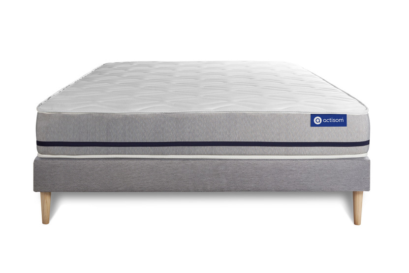 Ensemble Matelas Sommier 135x200 cm - Sommier Gris (en kit) - Actilatex Soft