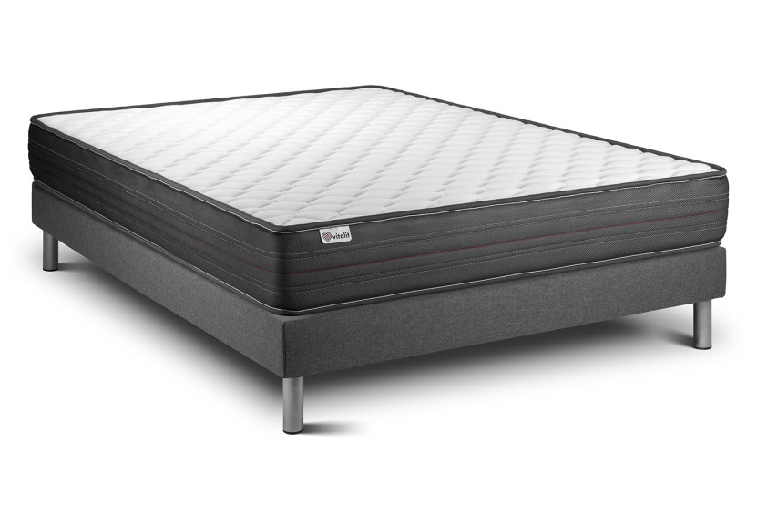 Ensemble Matelas Sommier 135x200 cm - Sommier Gris (en kit) - Vitalpower