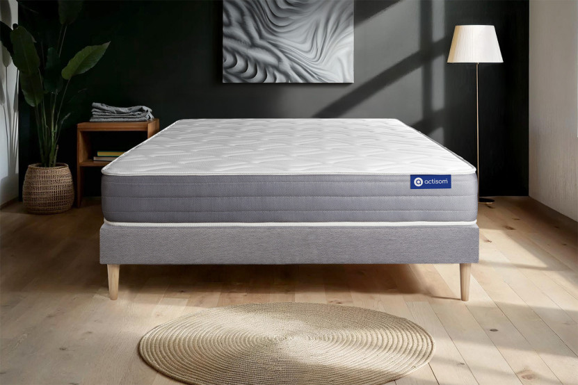 Ensemble Matelas Sommier 120x210 cm - Sommier Gris (en kit) - Actimemo Dream