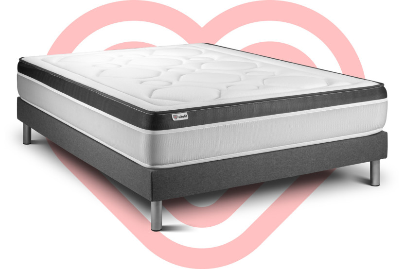 Ensemble Matelas Sommier 130x200 cm - Sommier Gris (en kit) - Vital Ergo