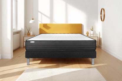 Ensemble Matelas Sommier 130x200 cm - Sommier Noir (en kit) - Vitalpower