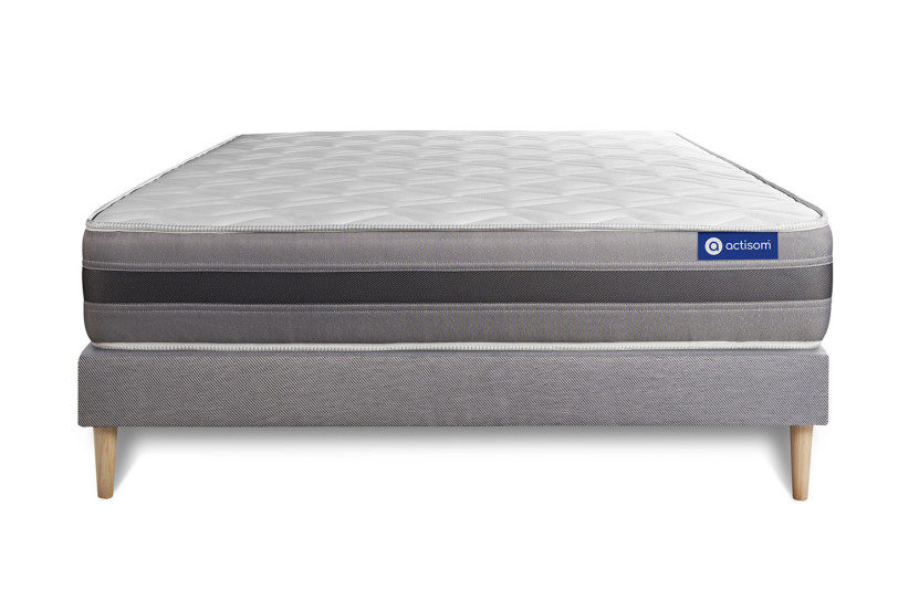 Ensemble Matelas Sommier 160x195 cm - Sommier Gris (en kit) - Actimemo Relax