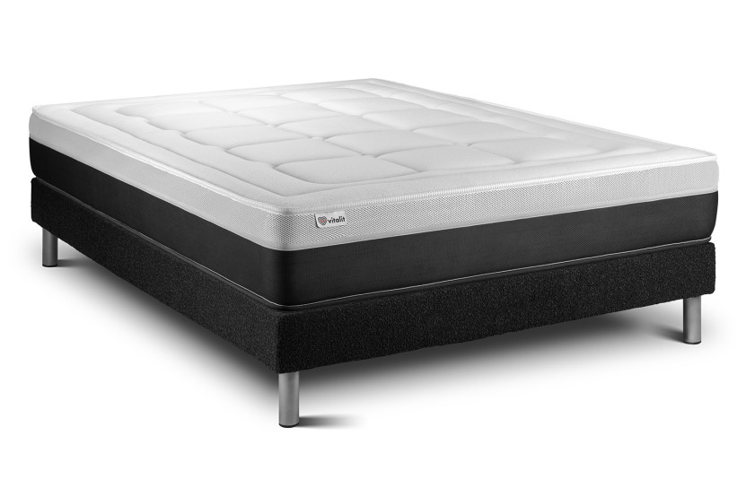 Ensemble Matelas Sommier 135x190 cm - Sommier Noir (en kit) - Vital Form
