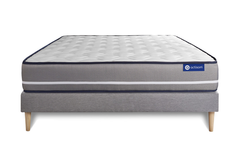 Ensemble Matelas Sommier 150x200 cm - Sommier Gris (en kit) - Actimemo Pur
