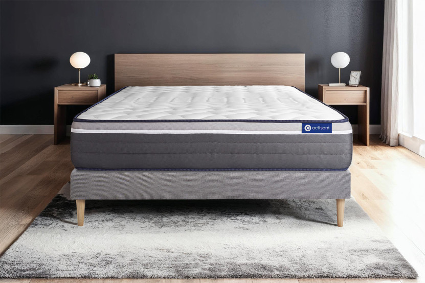 Ensemble Matelas Sommier 135x200 cm - Sommier Gris (en kit) - Actiflex Plus