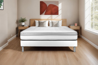 Ensemble Matelas Sommier 135x190 cm - Sommier Blanc (en kit) - Vital Relax