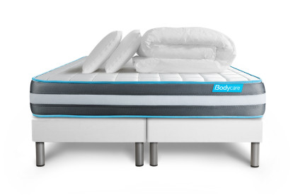 Pack lit complet 200x200 cm - Matelas + 2 Sommiers Blancs + 2 oreillers + Couette - Bodyform