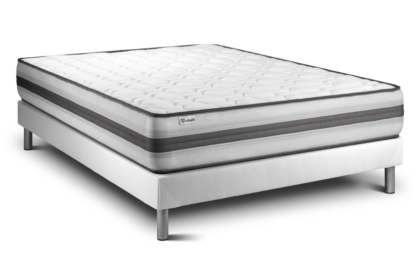 Ensemble Matelas Sommier 135x190 cm - Sommier Blanc (en kit) - Vitalpower Recover