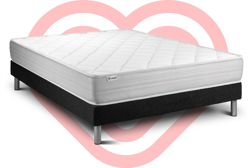 Ensemble Matelas Sommier 160x220 cm - Sommier Noir (en kit) - Vitalmemo