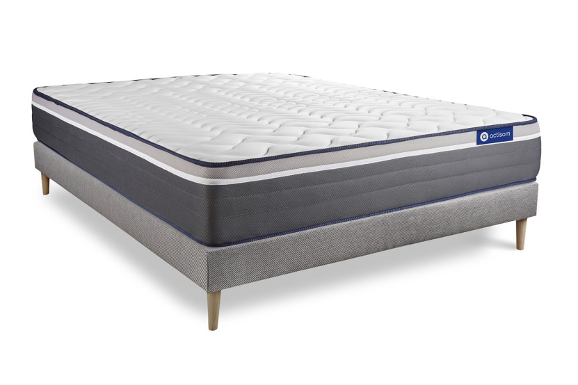 Ensemble Matelas Sommier 135x200 cm - Sommier Gris (en kit) - Actiflex Plus