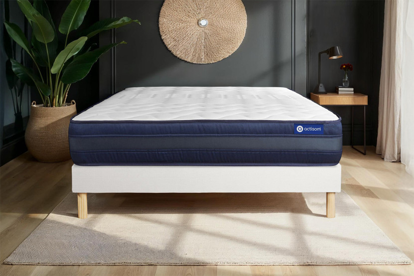 Ensemble Matelas Sommier 140x210 cm - Sommier Blanc (en kit) - Actimemo Tech