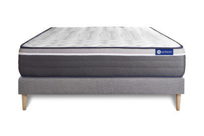 Ensemble Matelas Sommier 140x210 cm - Sommier Gris (en kit) - ActiMemo Plus