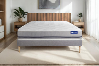 Ensemble Matelas Sommier 140x220 cm - Sommier Gris (en kit) - Actimemo Soft