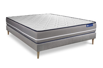 Ensemble Matelas Sommier 140x220 cm - Sommier Gris (en kit) - Actilatex Pur