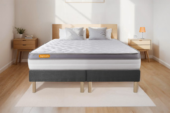 Ensemble Matelas Sommier 200x200 cm - 2 Sommiers Gris - Memo Zen